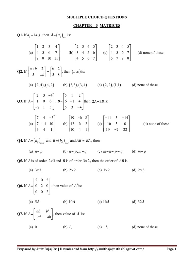case study questions on matrices