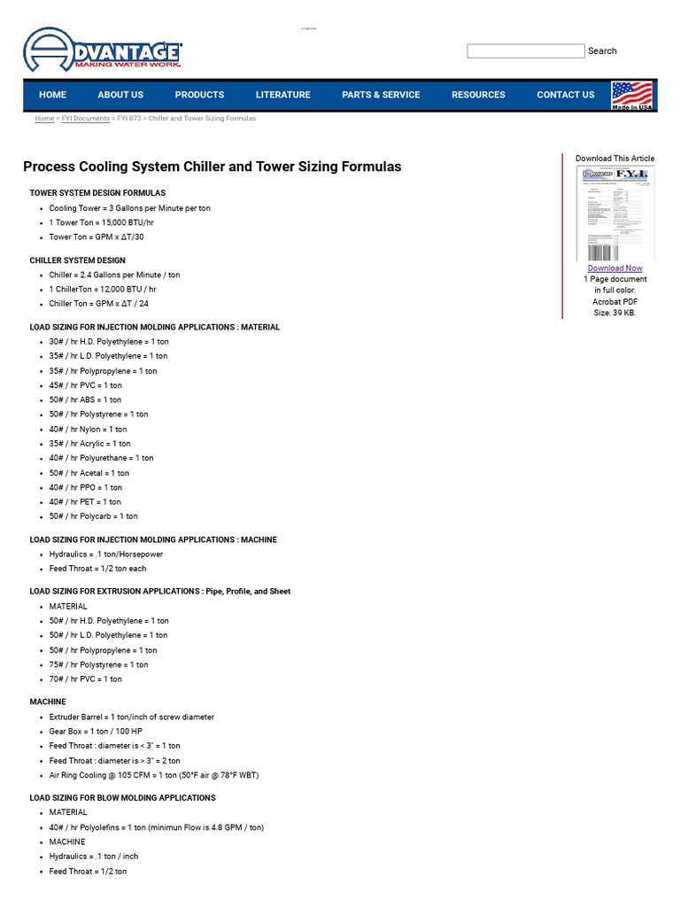 Chiller and Tower Sizing Formulas PDF | PDF | Horsepower | Mechanical ...