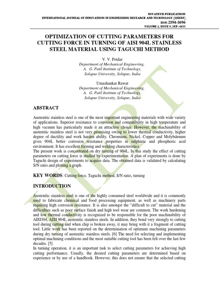 Optimization of Cutting Parameters For Cutting Force in Turning of Aisi ...
