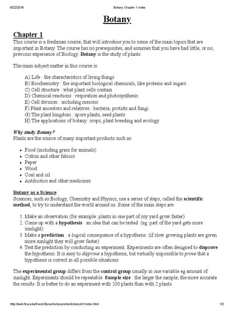 Botany Chapter 1 Notes PDF PDF Botany Plants
