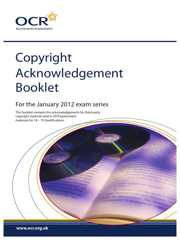 Copyright Acknowledgement Booklet January 2012 PDF | PDF | Test ...