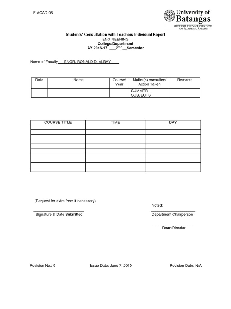 Student Consultation Report Form | PDF