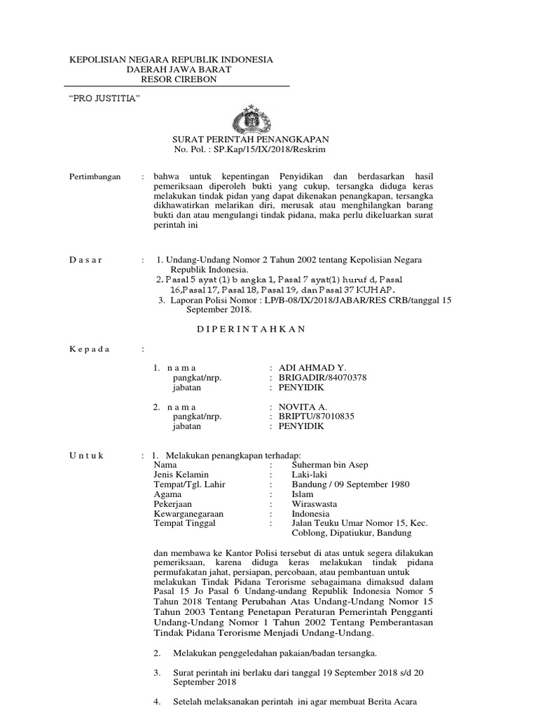 Surat Perintah Penangkapan Suherman Pdf
