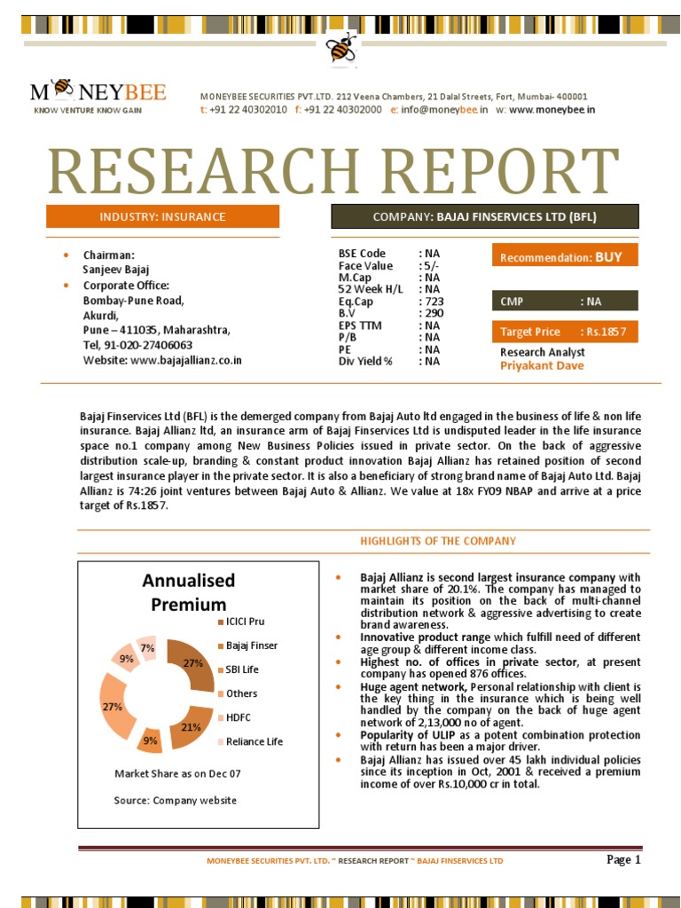 Bajaj Financial Service Research Report | PDF | Life Insurance | Insurance
