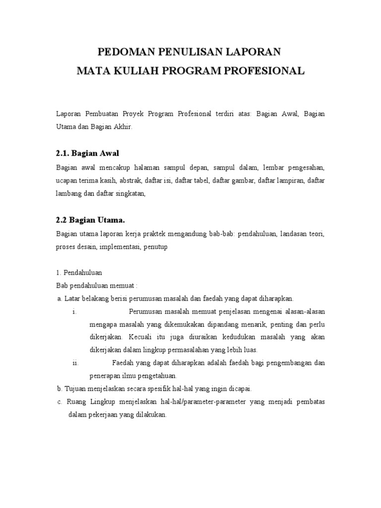 Pedoman Penulisan Laporan Mata Kuliah Program Profesional
