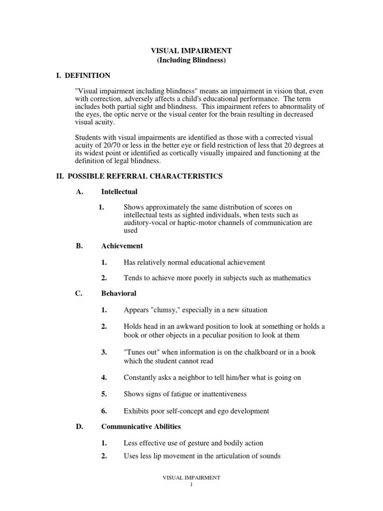 Visual Impairment Including Blindness PDF Visual Impairment