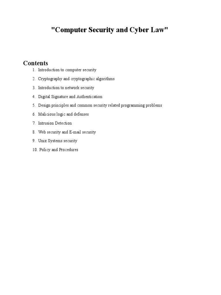 Computer Security and Cyber Law | PDF | Threat (Computer) | Computer