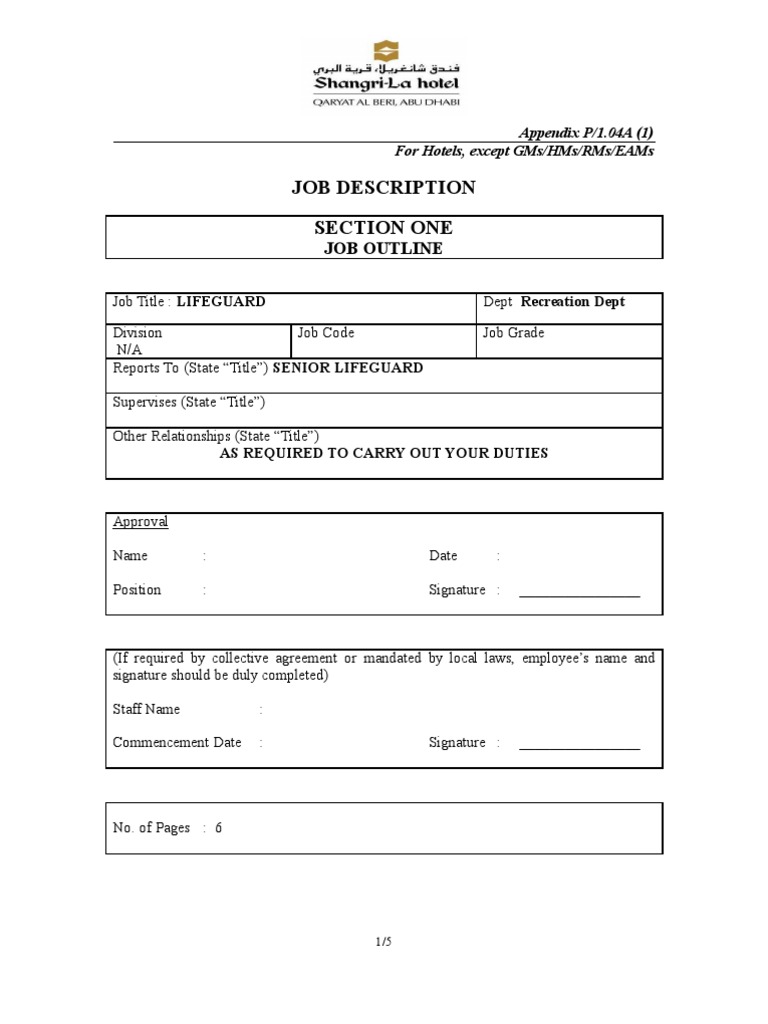 Lifeguard Job Description and Duties | PDF | Swimming Pool | Visual ...