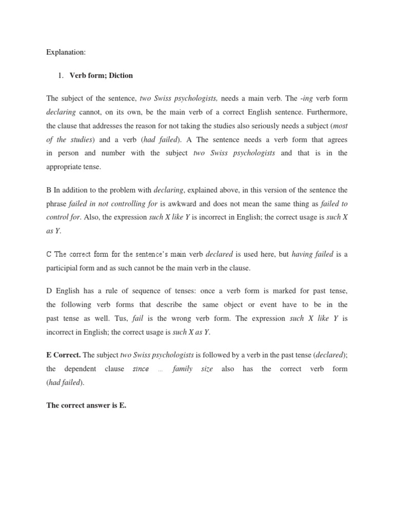 Verb Form Diction Explanation PDF Subject Grammar Sentence