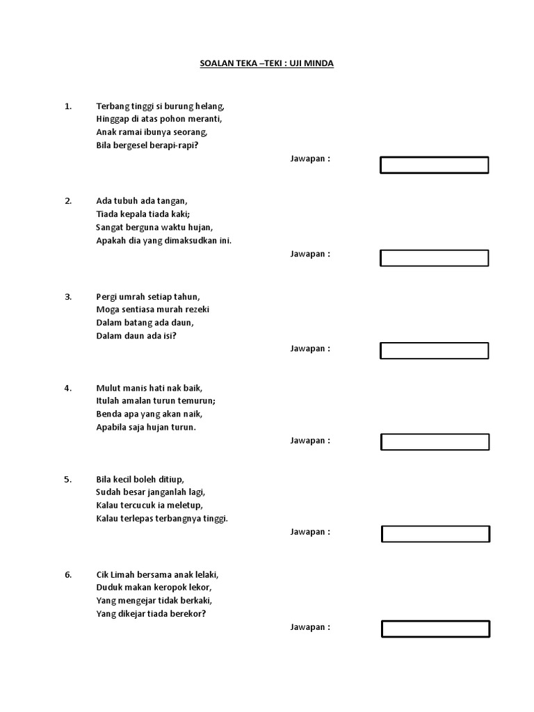 Soalan Teka Teki Pdf