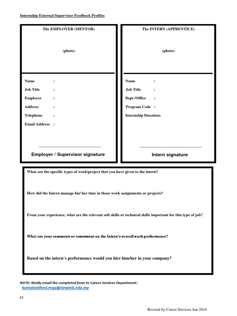 Internship External Supervisor Feedback Profiles 1 | PDF