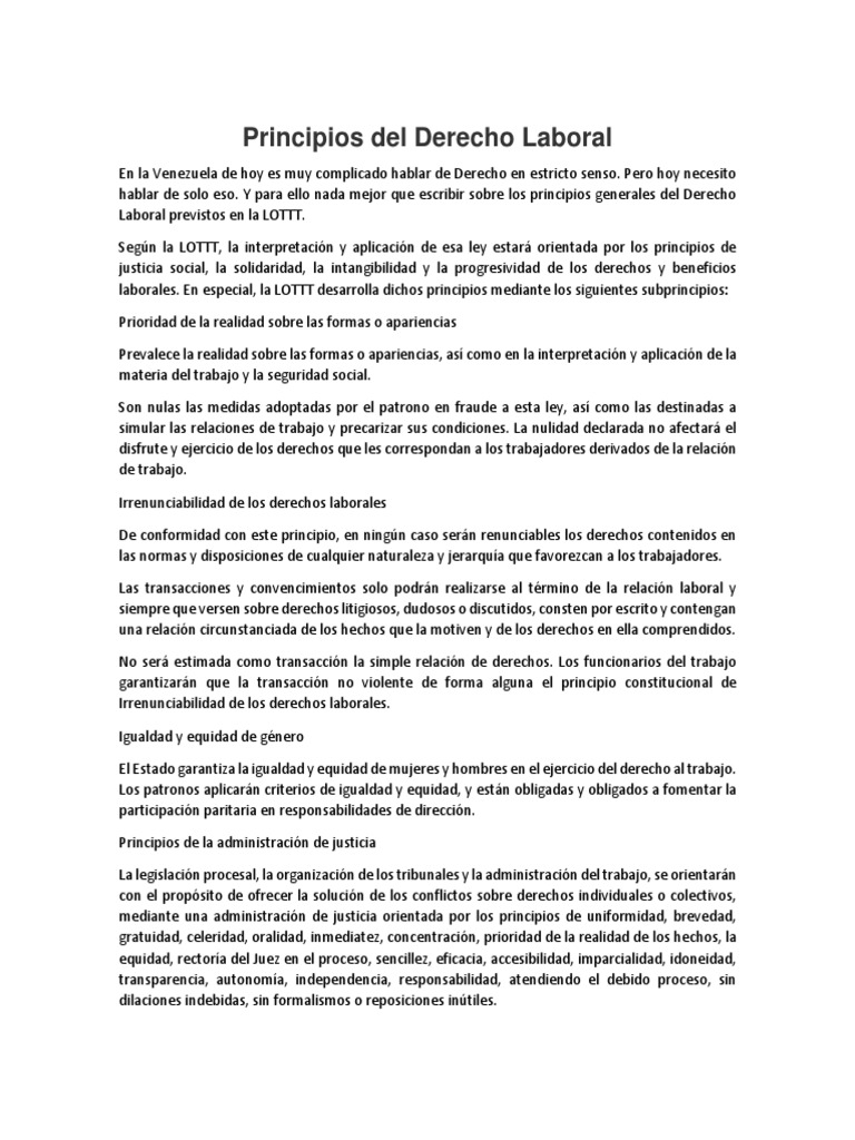 Principios Del Derecho Laboral. | PDF | Derecho laboral | Justicia