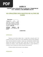 Lição 13 – As Orações dos Santos no Altar de Ouro