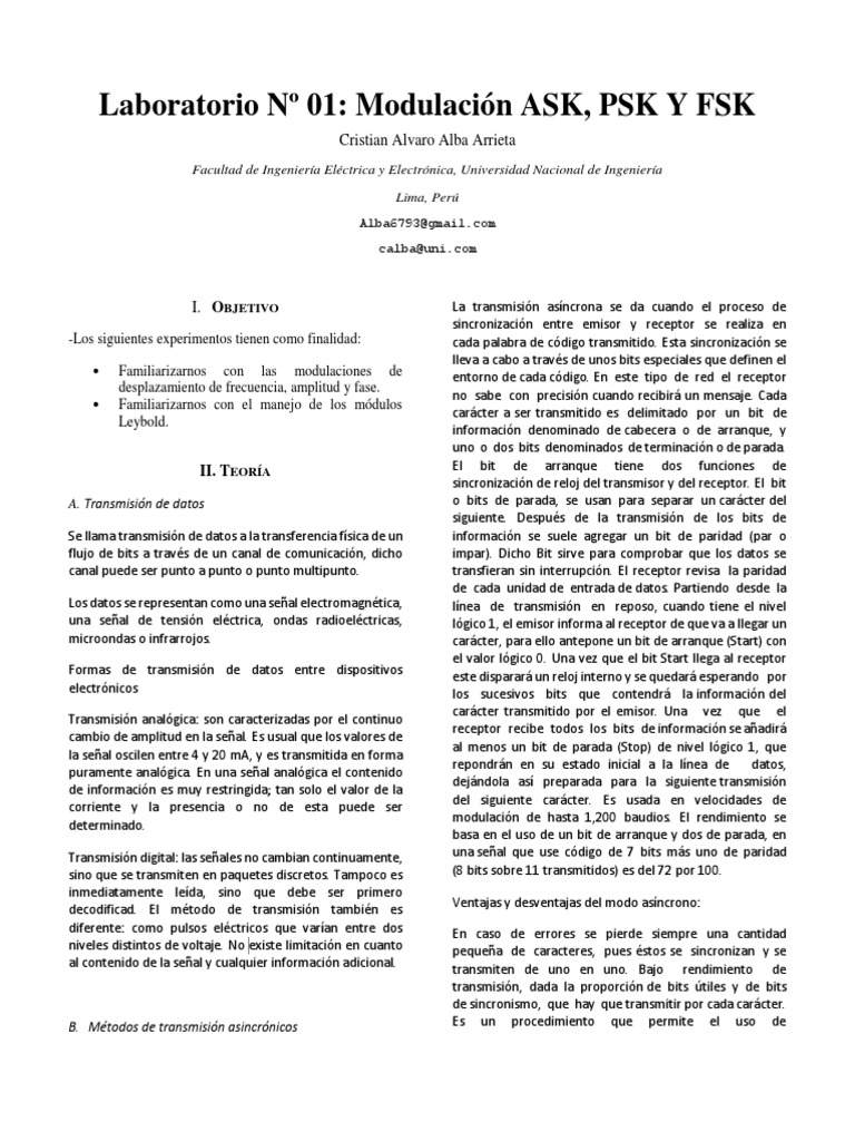 Laboratorio No 01 Modulacion ASK PSK Y F | PDF | Modulación ...