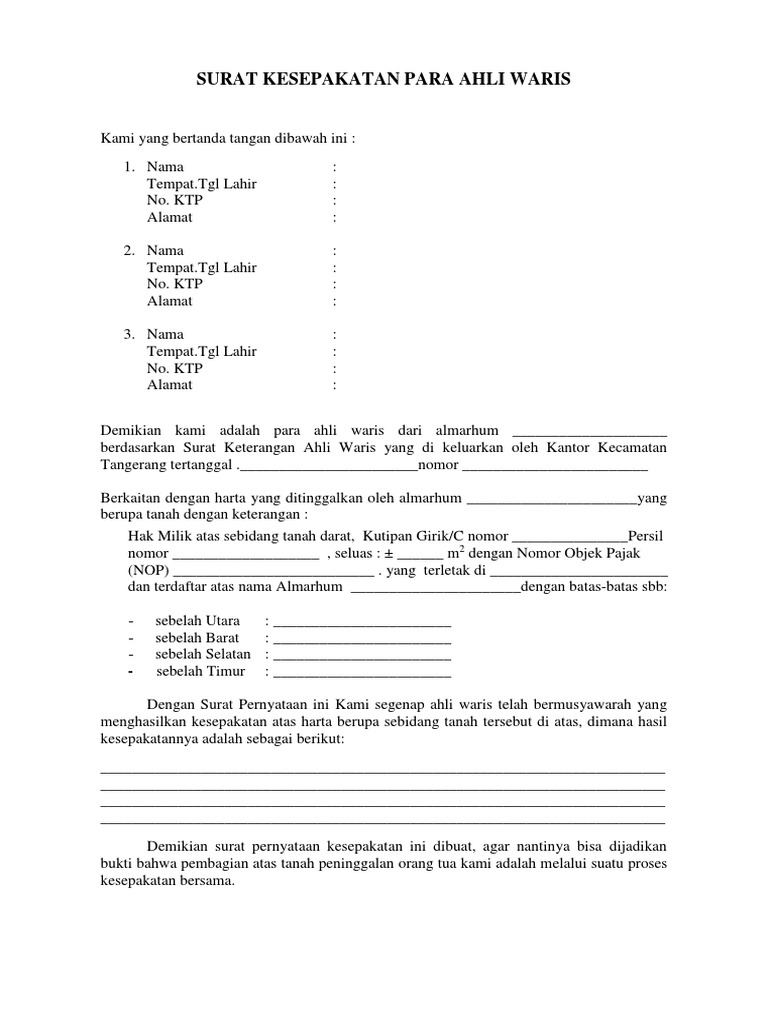 Surat Pernyataan Waris
