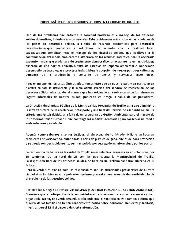 Problemas de residuos sólidos en Trujillo | PDF | Residuos | Contaminación