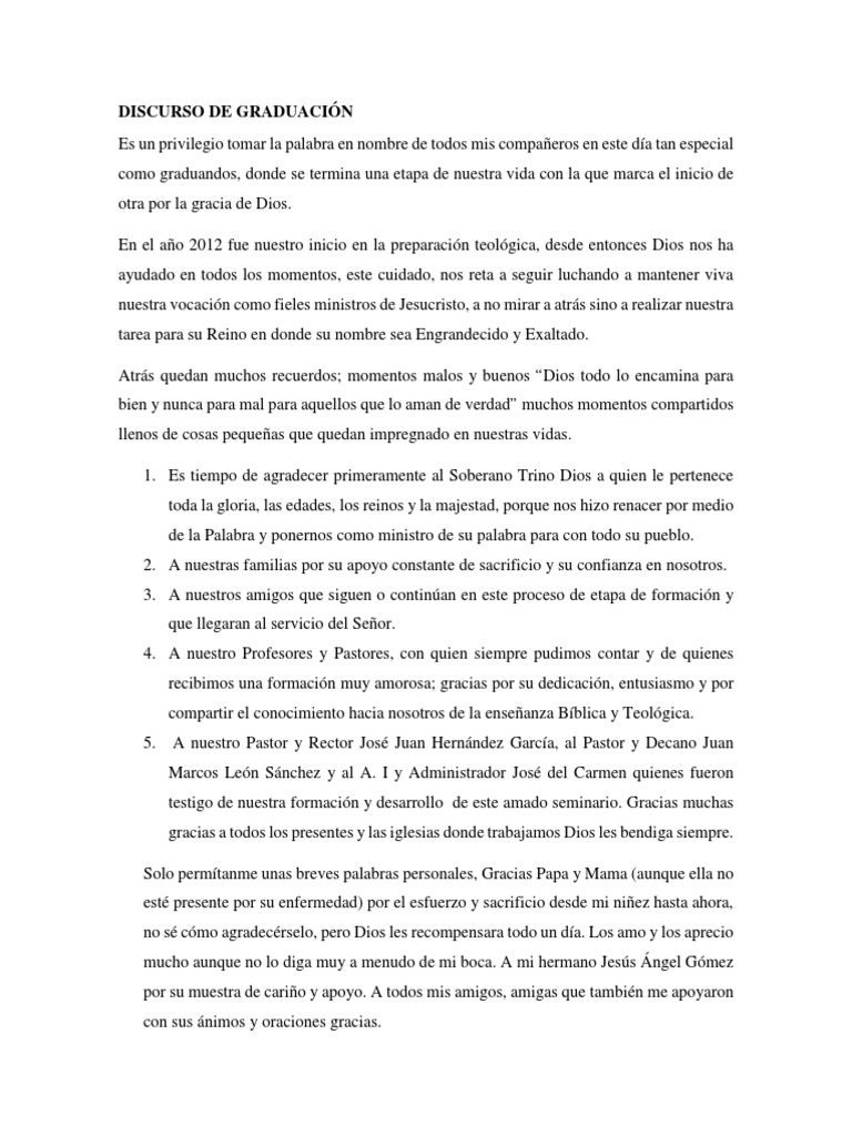 Discurso de Graduación | PDF | Divinidad (disciplina académica) | Religión  y creencia, image size:768x1024