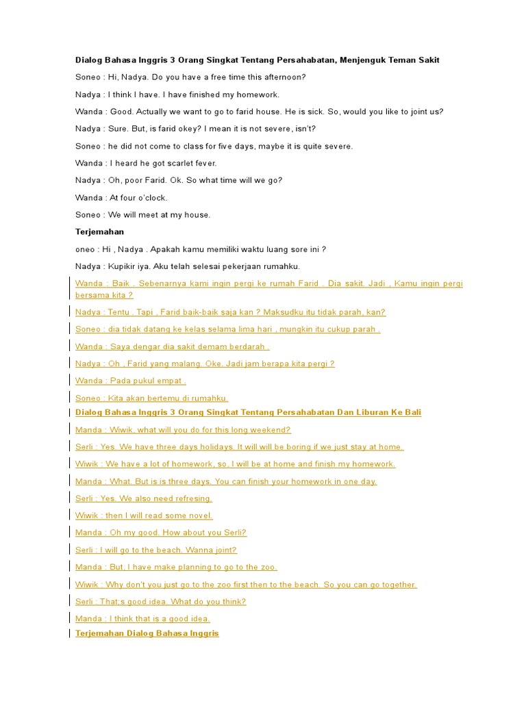 Dialog Bahasa Inggris 3 Orang Singkat Tentang Persahabatan Pdf