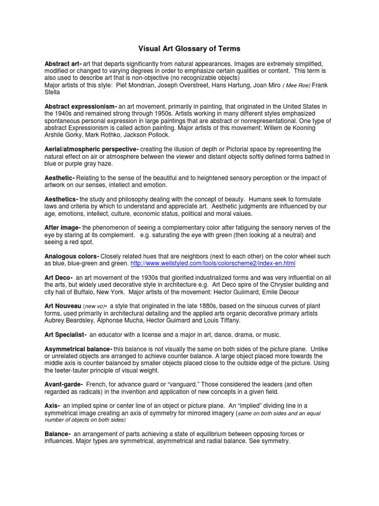 Visual Art Glossary of Terms 7.7.08 Abstract Art Color