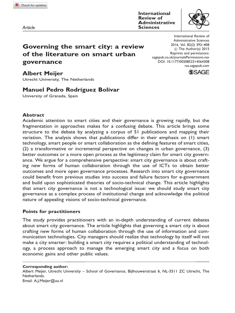 Smart City Governance: A Literature Review | PDF | Governance | City