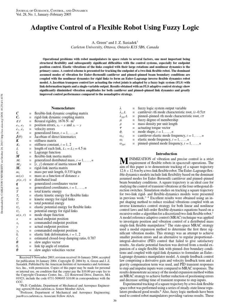 Adaptive Control of A Flexible Robot Using Fuzzy Logic | PDF ...