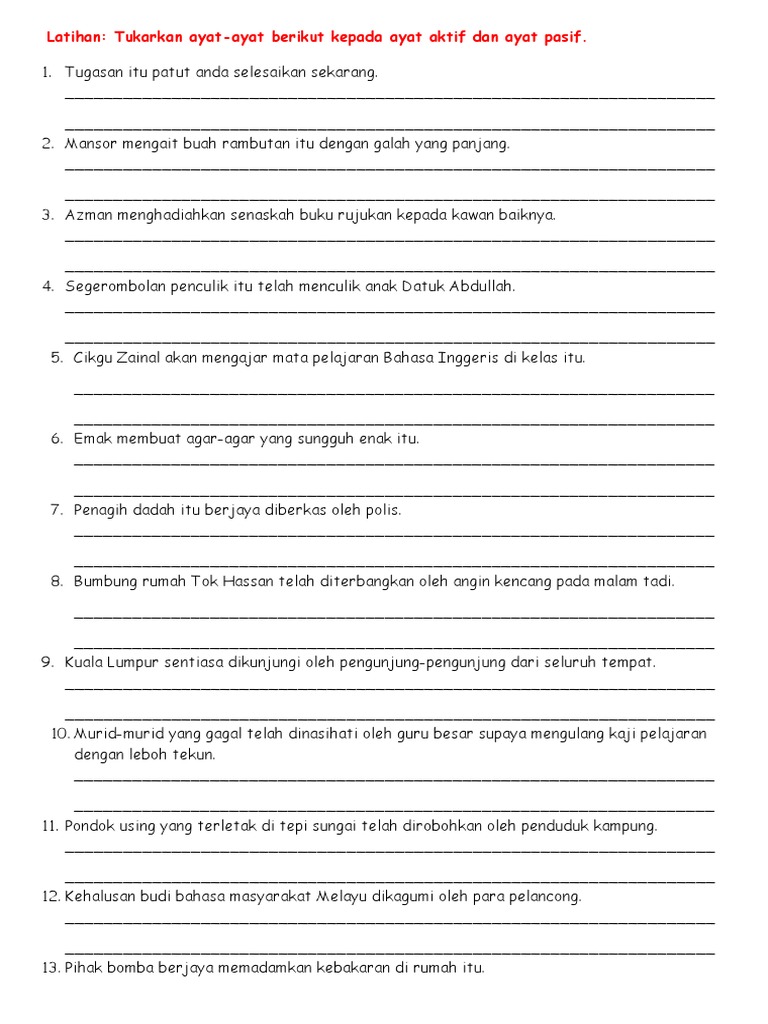 Latihan Ayat Aktif Dan Pasif Thn 6 Pdf