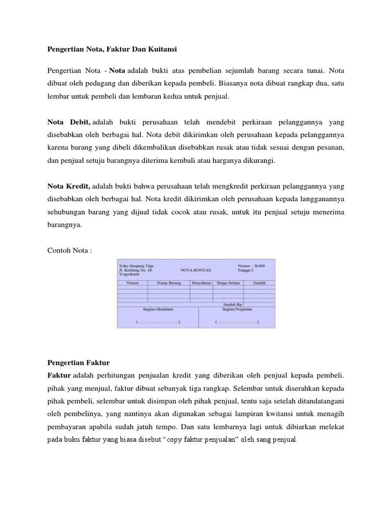 Contoh Faktur Nota Debet Dan Nota Kredit Simak Gambar Berikut