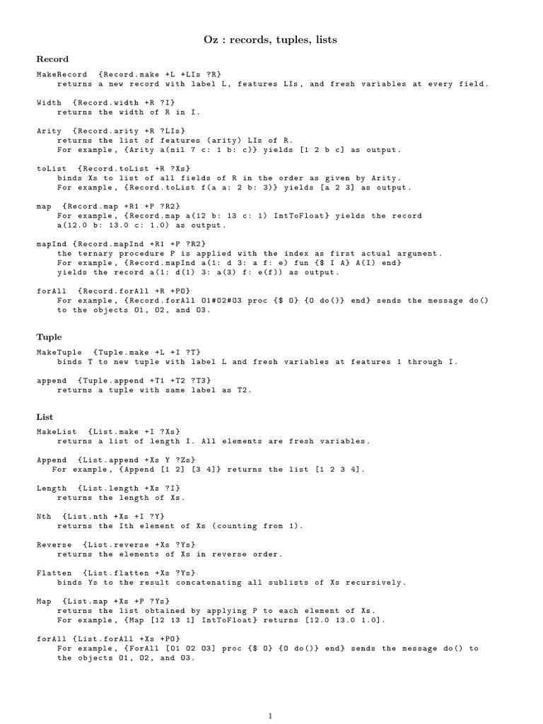 Oz: Records, Tuples, Lists: Record | PDF | Mathematical Objects ...