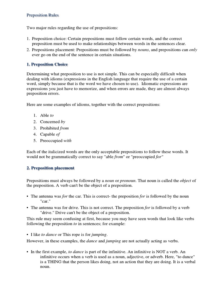 Essential Preposition Usage Rules | PDF | Preposition And Postposition ...