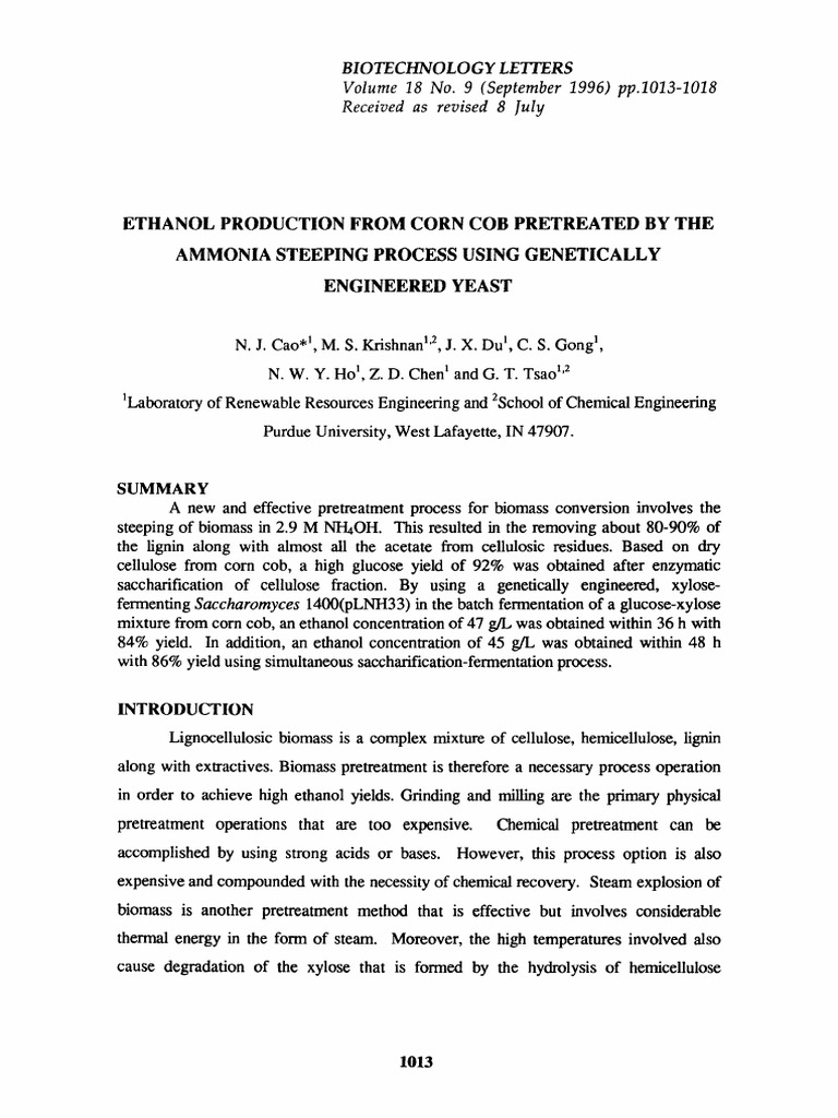 Ethanol Corn Cob Phế Phụ Liệu PDF Lignin Cellulose