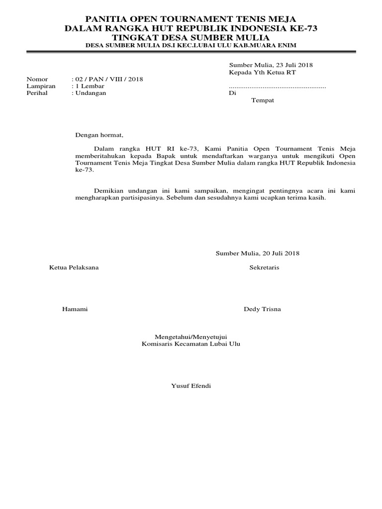 Contoh Surat Undangan Hut Ri Ke 73