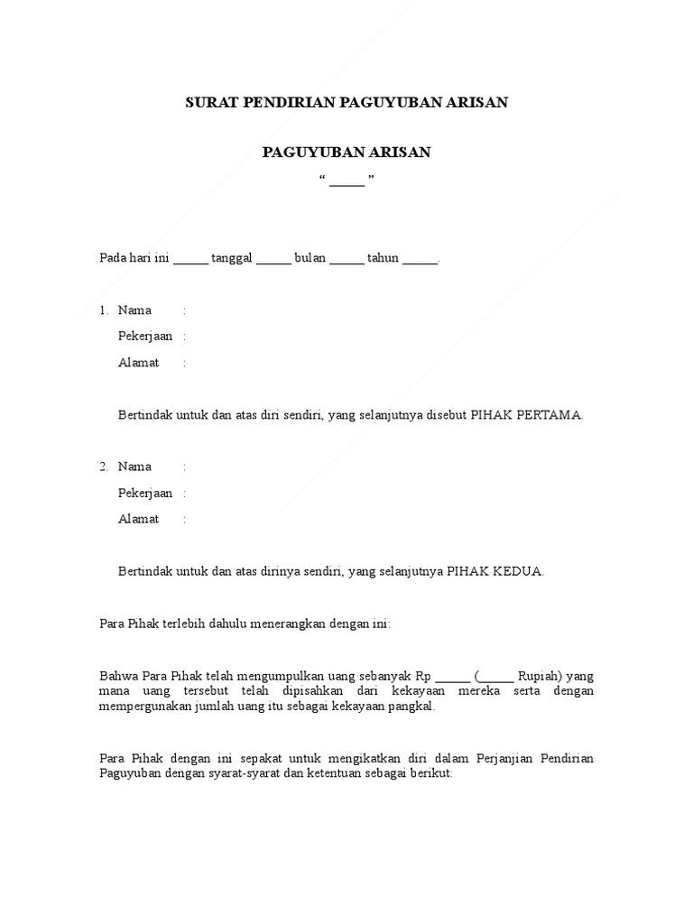 Surat Perjanjian Pendirian Paguyuban Arisan