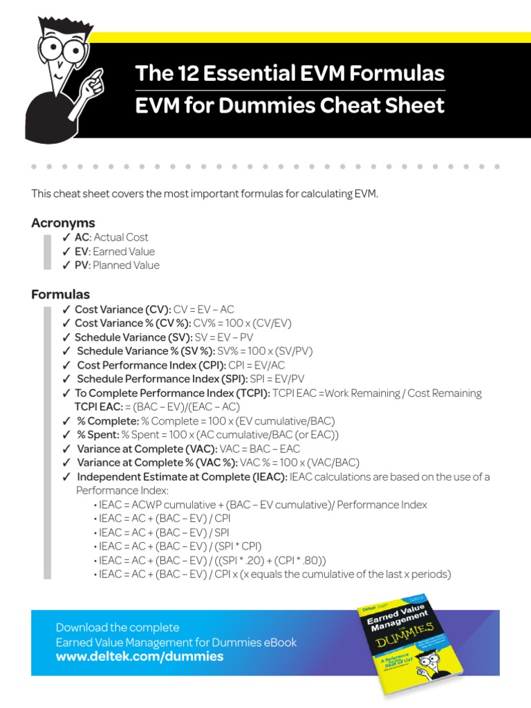 PMP - The 12 Essential EVM Formulas Cheat Sheet | PDF