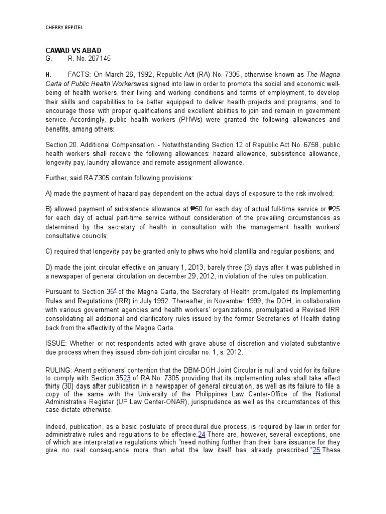 Digest cawad vs abad pdf due process occupational safety and health