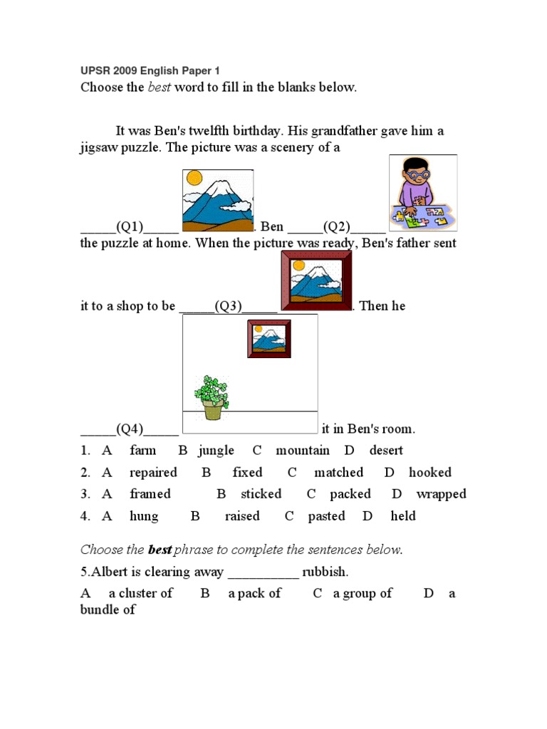 UPSR 2009 English Paper 1 Practice | PDF