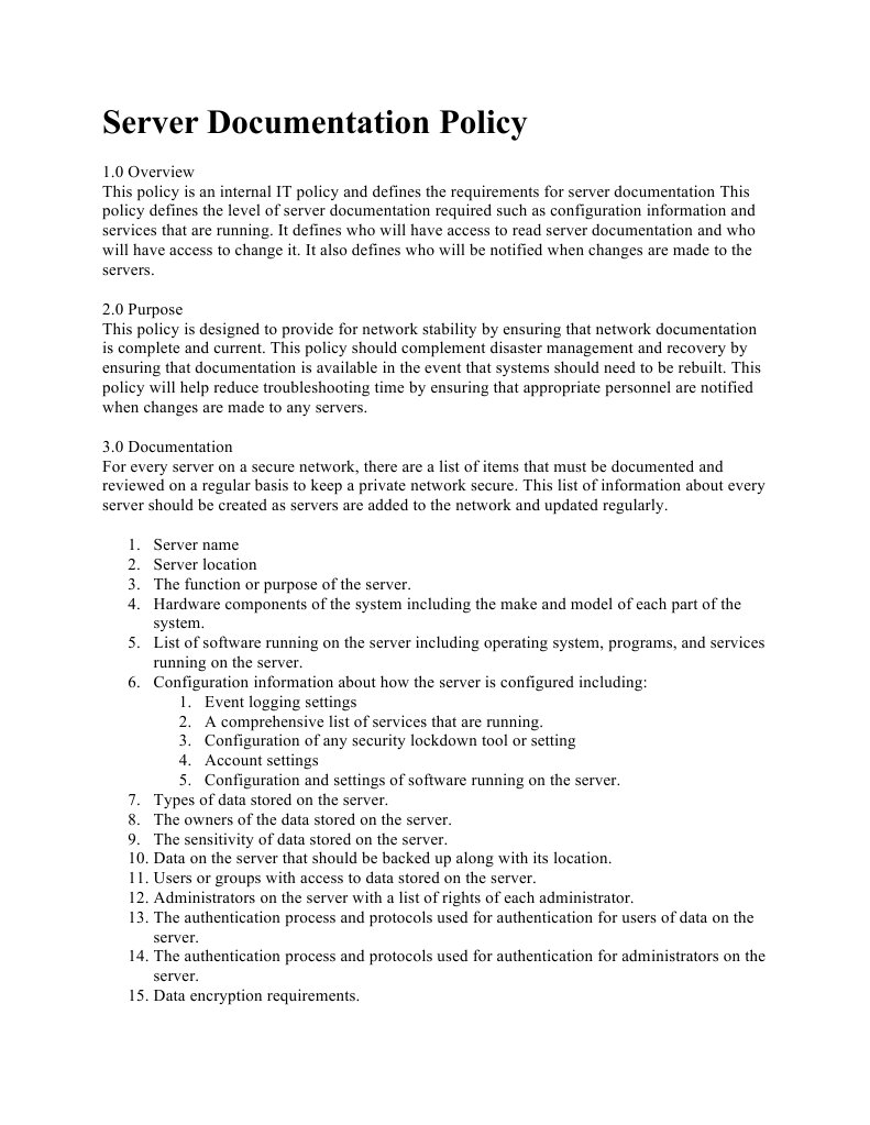 Server Documentation Policy Overview | PDF | Backup | Server (Computing)