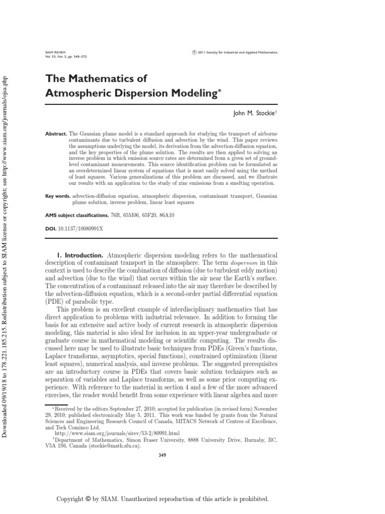 Math Od Dispersion Modeling | PDF | Inverse Problem | Partial ...