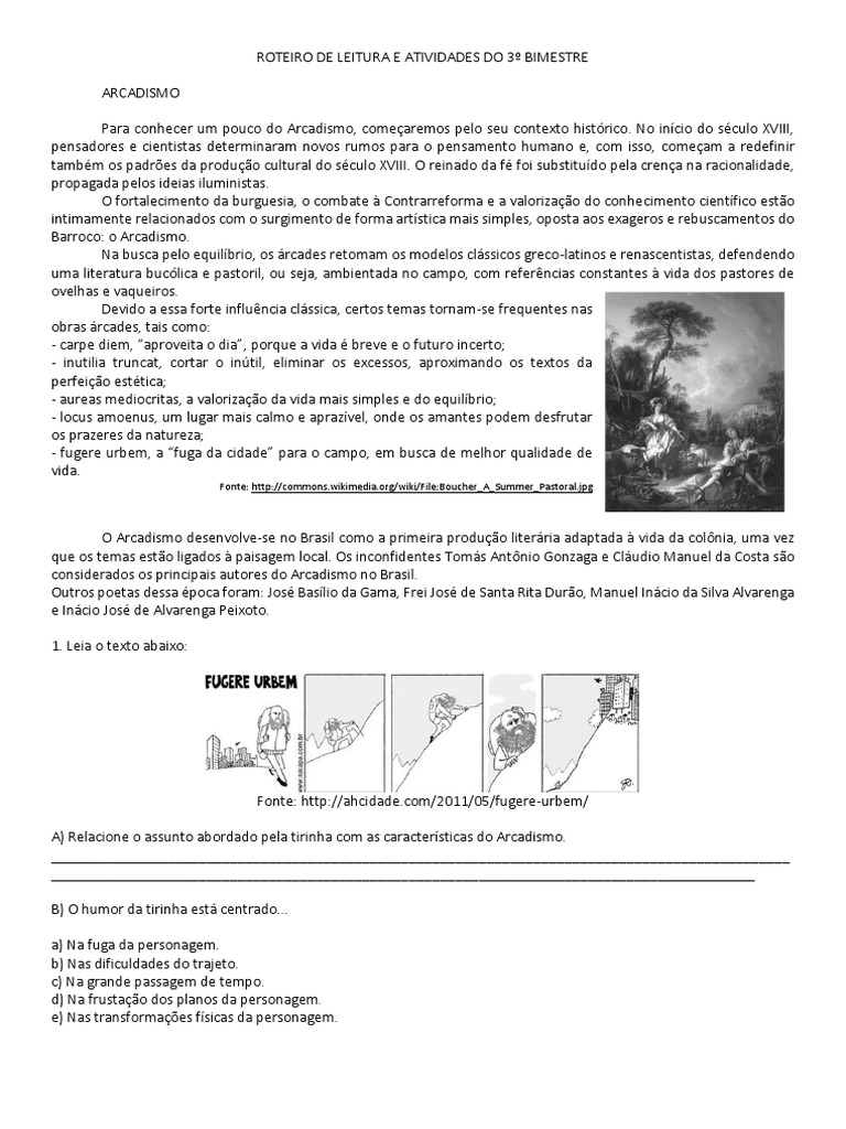 Atividades sobre o Arcadismo | PDF | Poesia