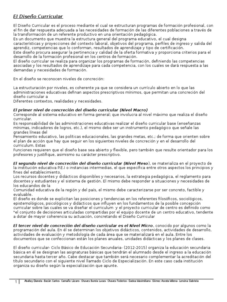 El Diseño Curricular - Didactica | PDF | Plan de estudios | Diseño