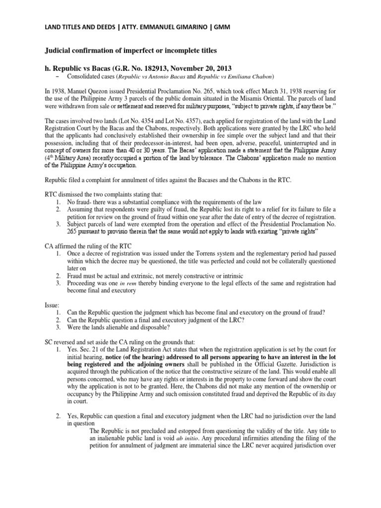 Chapter III Judicial Confirmation of Imperfect or Titles