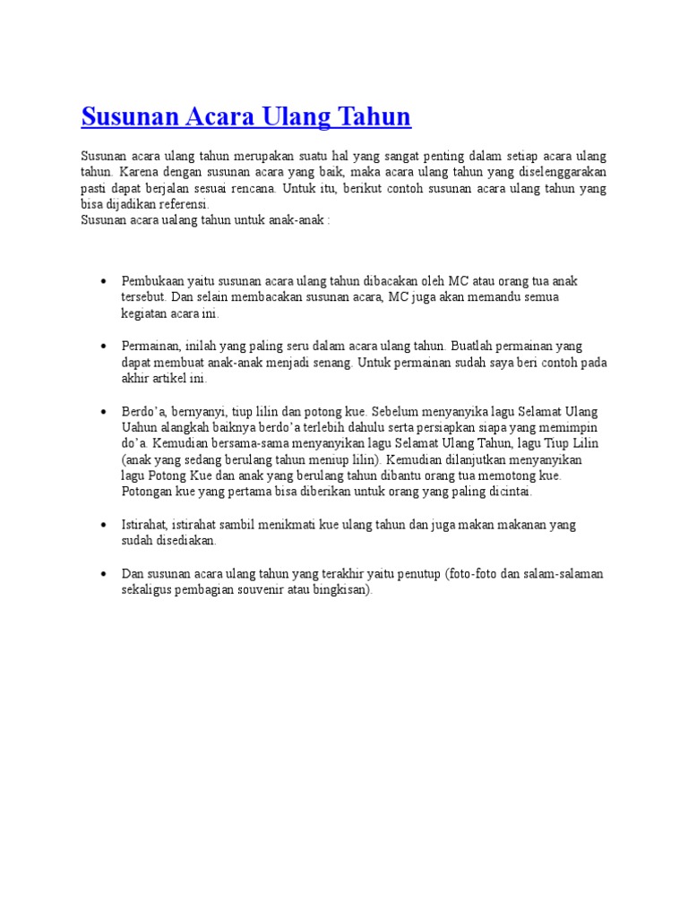 Susunan Acara Ulang Tahun Pdf