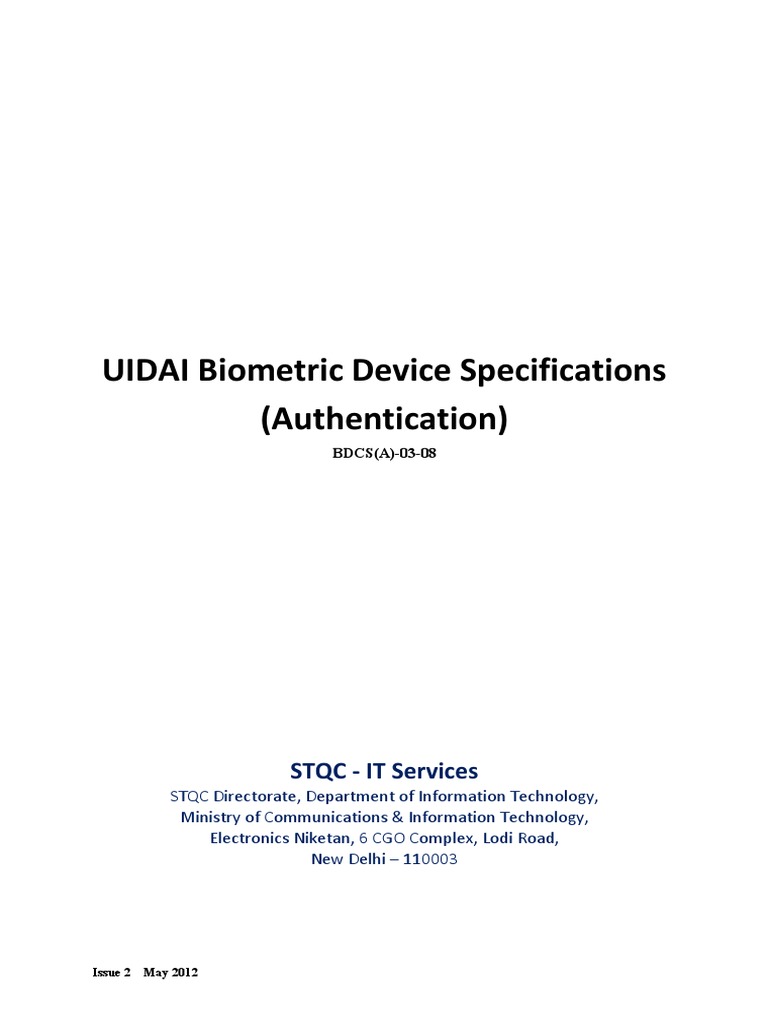 UIDAI Biometric Device Specifications Authentication PDF
