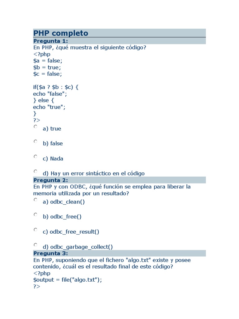 Preguntas y respuestas sobre PHP y ODBC | PDF | Php | Perl