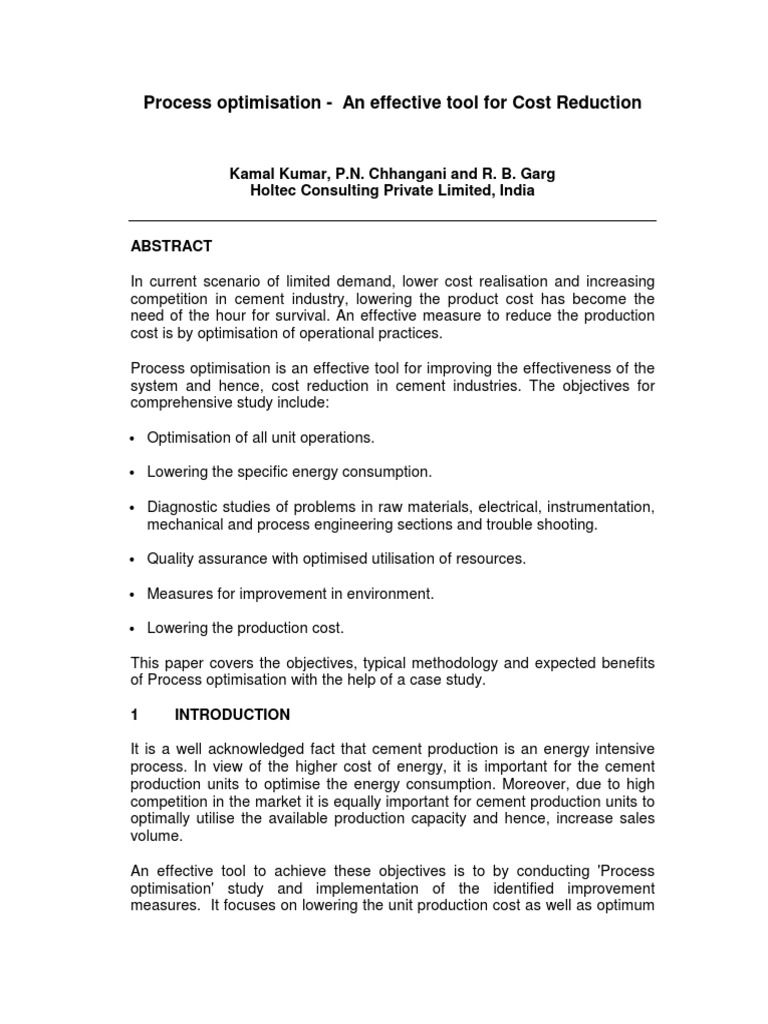 Cement Process Optimization for Cost Reduction | PDF | Cement ...