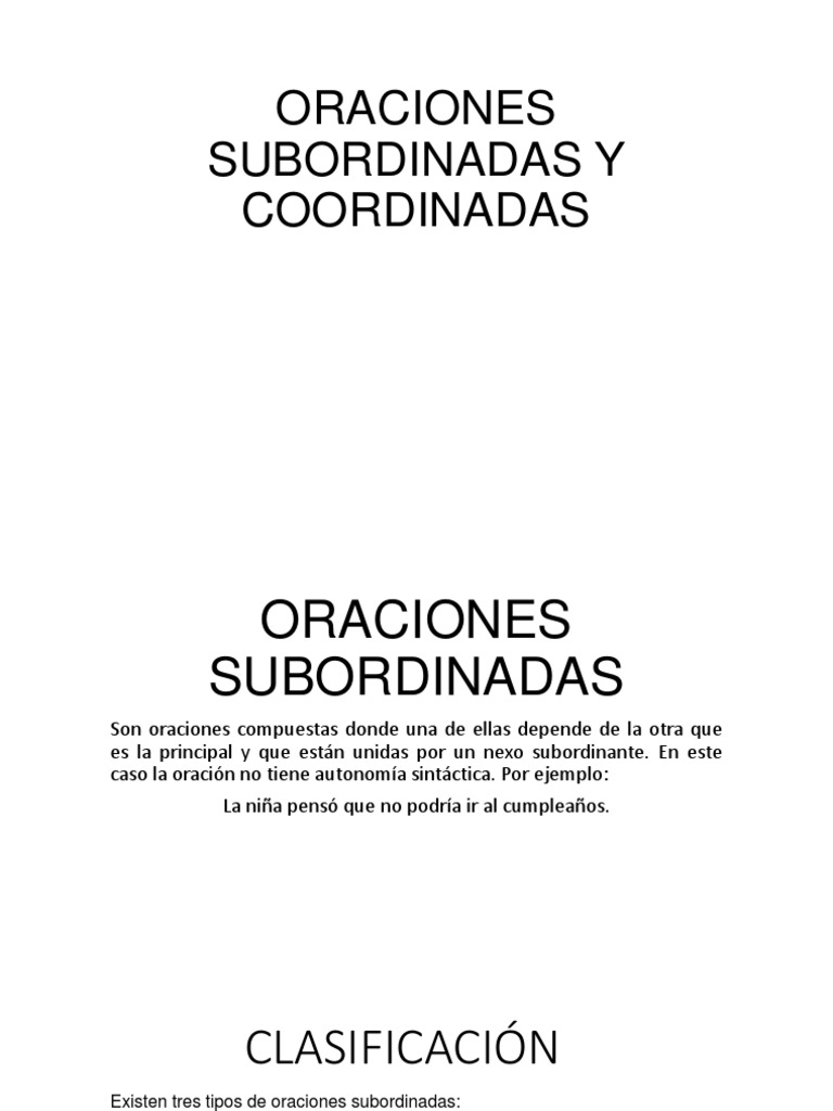 Oraciones Subordinadas y Coordinadas | PDF | Oración (Lingüística ...