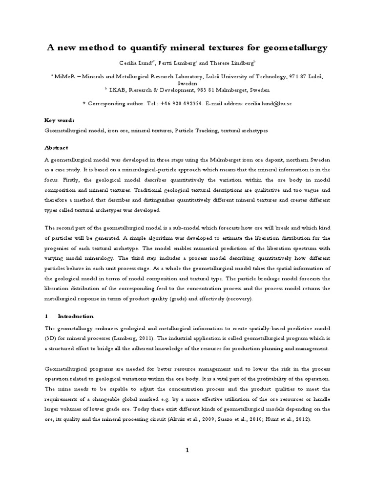 Quantifying Mineral Textures in Geometallurgy | PDF | Iron Ore | Minerals