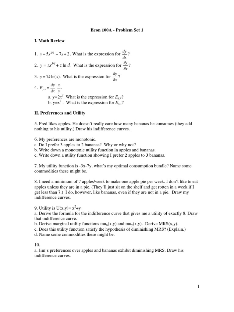 Econ100a Pset1 Utility Consumer Behaviour