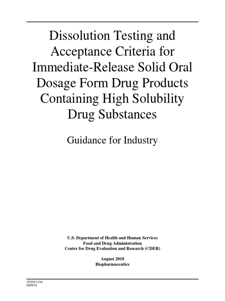 FDA Dissolution Testing Guidance 2018 | PDF | Food And Drug ...