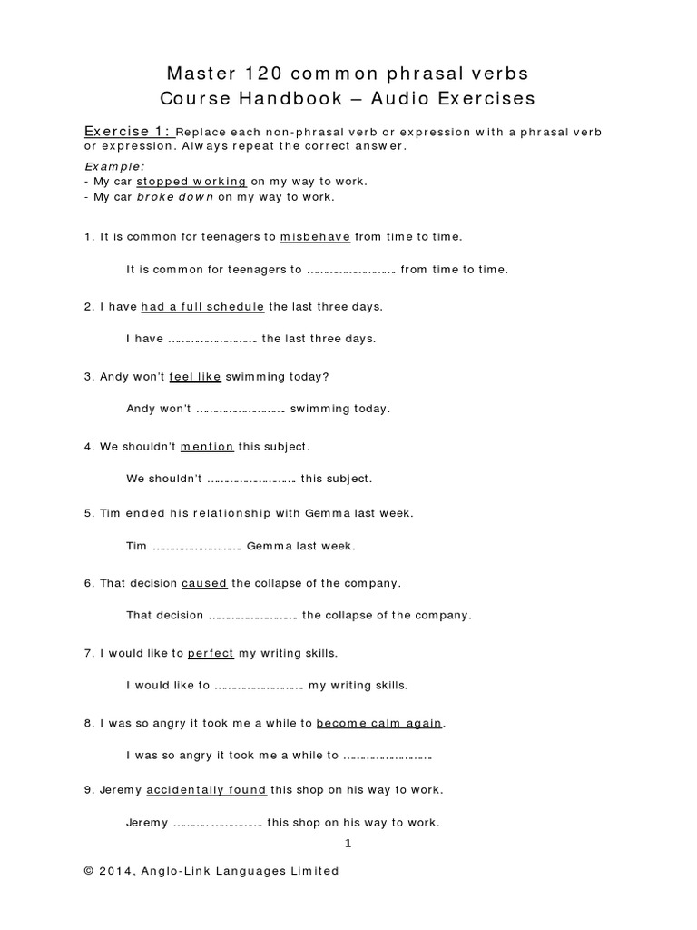Master 120 Common Phrasal Verbs Course Handbook - Audio Exercises | PDF ...