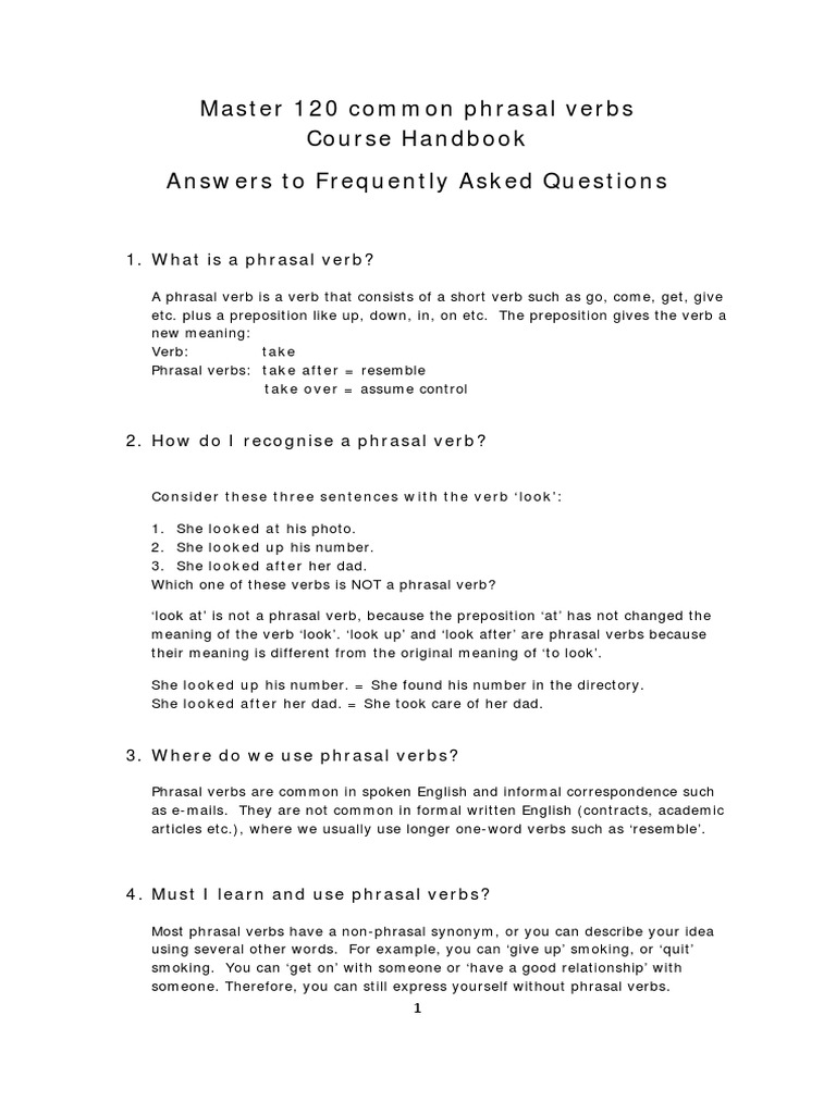 Master 120 Common Phrasal Verbs Course Handbook Answers To Frequently ...